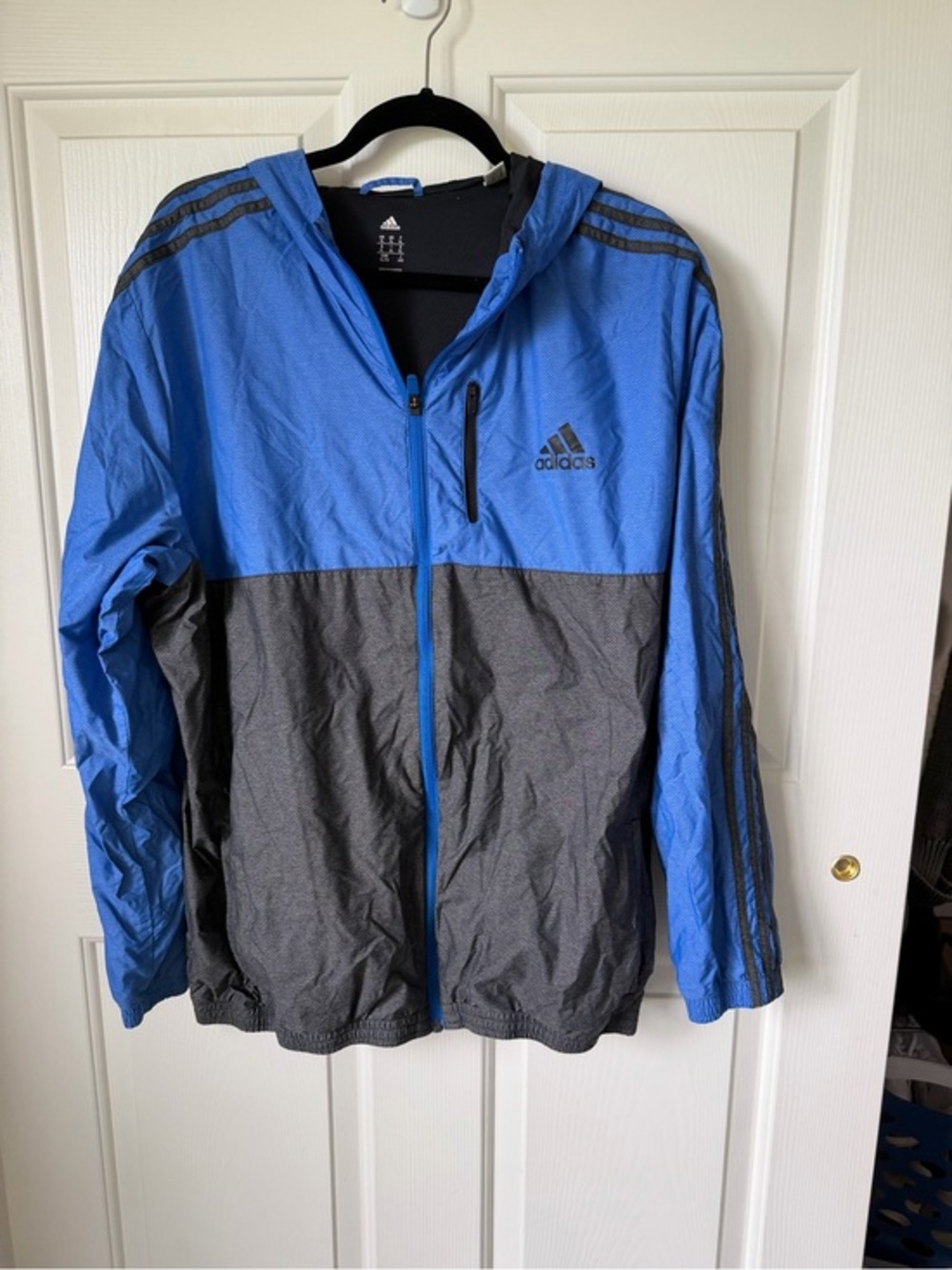 adidas Blue and Gray Hooded Windbreaker Jacket
